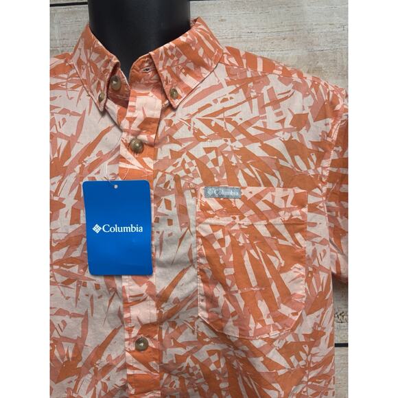 Columbia Shirt Mens Size Small Orange Floral Short Sleeve New Button Down - Picture 2 of 12